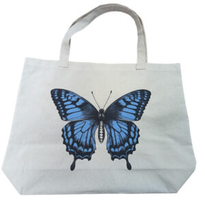 Bolsa de lienzo de 50 de ancho por 40 de altura mas 10 cm de fuelle con diseño Mariposa