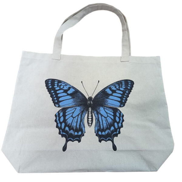 Bolsa de lienzo de 50 de ancho por 40 de altura mas 10 cm de fuelle con diseño Mariposa