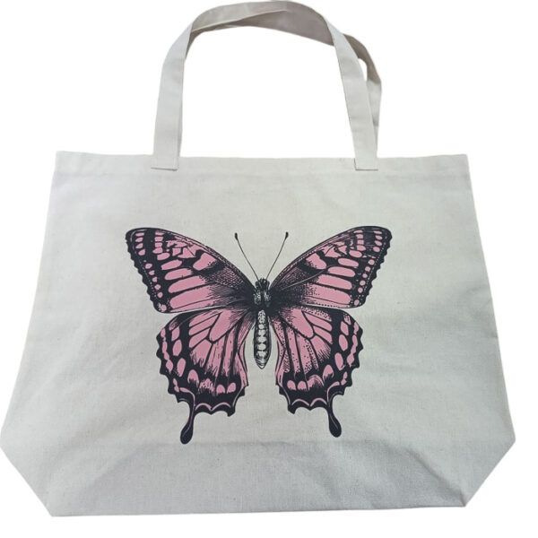 Bolsa de lienzo de 50 de ancho por 40 de altura mas 10 cm de fuelle con diseño Mariposa - Imagen 2