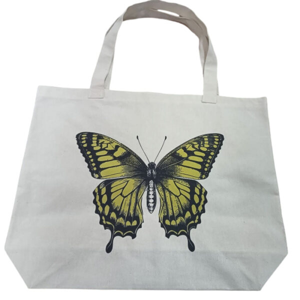Bolsa de lienzo de 50 de ancho por 40 de altura mas 10 cm de fuelle con diseño Mariposa - Imagen 3